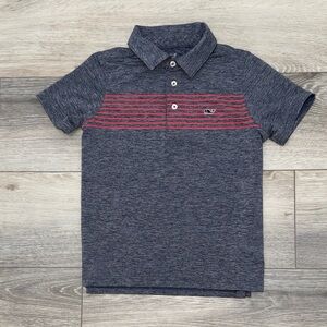 Vineyard Vines Navy Heather Sankaty Polo with Red Chest Stripes